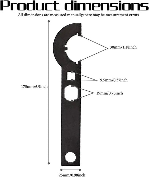 Dimensions diagram of Grunt Worthy Three Eighths Inch Drive Wrench Combo for castle DIN 1804 nuts, 175mm length, steel