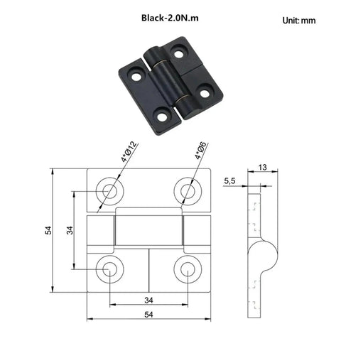 Torque square damper hinge, zinc alloy, black finish, 2.0 N·m, 1 pc