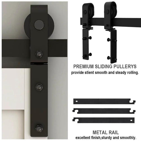 72 Inch Bi Fold Barn Door Hardware Track Kit For Four Doors Heavy Duty Sturdy J Shape System, detailed close-up of sliding rollers and metal rail