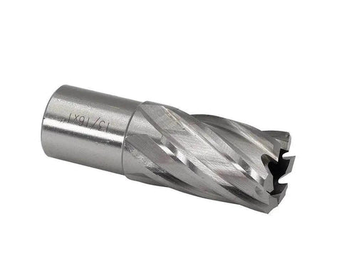 Single cutter from Six Piece Annular Cutters Set For Magnetic Drills With Weldon Shank Three Quarter Inch Cutting Diameter Half To One And One Sixteenth Inch Range HSS Slugger Bits With Pilot Pin For Drill Press And Milling Machines
