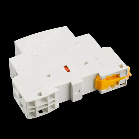 AC Contactor 230V 20A 2 Pole 2NO Din Rail Mount Magnetic Contactor for industrial control panels, showcasing compact design.