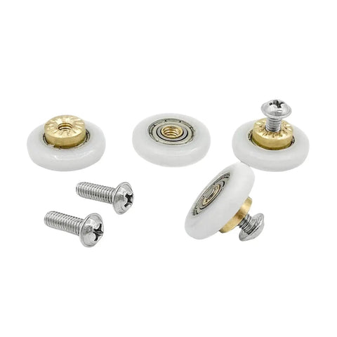 4 Pieces Shower Door Rollers Runners Wheels Replacement Part For Bathroom Glass Shower Door Sliding Track With 19mm Wheel Diameter 5mm Thick Copper Core POM Wheel Stainless Steel Screws Suitable For 4 To 6mm Thick Doors Corrosion Resistant