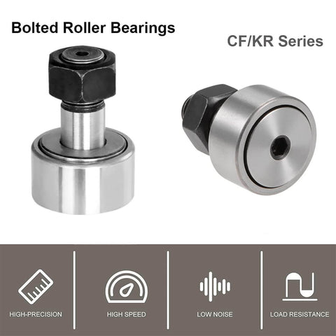 CF10 KR22 Needle Roller Bearing Cam Follower, bolted design, front and side view, high load capacity, sealed, for machine tools and 3D printers