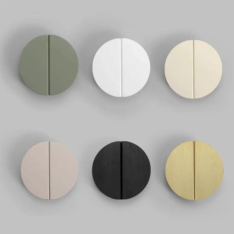 Green Half Moon Drawer Pulls 2.5 Inch Four Pieces With Screws shown with similar cabinet handles in various colors