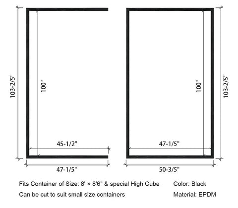 Left Hand Three Sided Shipping Container Door Seal Gasket Kit For Eight Foot Six Inch High Cube Cans Heavy Duty Rubber