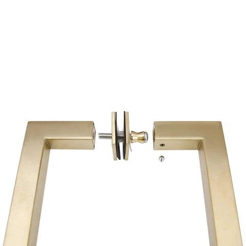 Stainless Steel 304 Grade Tubular Back-To-Back Shower Door Pull Handle, 8-Inch Center-To-Center, Square Profile, Satin Brass Finish