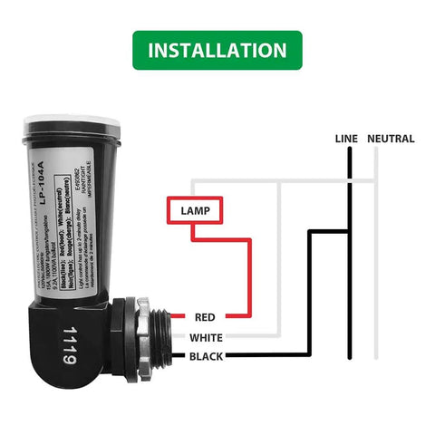 Installation diagram of Outdoor Dusk To Dawn Photoelectric Sensor With Swivel Mount showing wiring connections.
