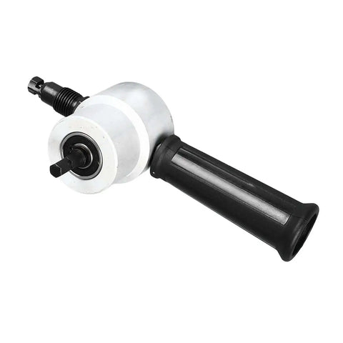 Double Head Sheet Metal Cutter With 360 Degree Nibbler Drill Attachment, durable alloy, shown in side view.