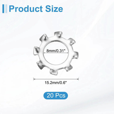 Five Sixteenth Inch External Tooth Lock Washer Set Twenty Pieces 304 Stainless Steel size diagram