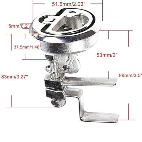Front view of a stainless steel marine boat flush hatch lift with locking mechanism
