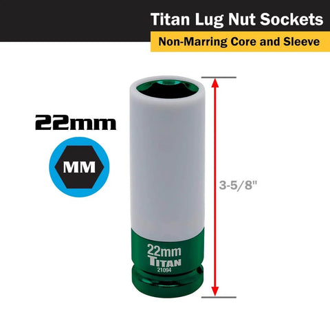 Beefy 1/2-Inch Drive 22-Millimeter Deep Lug Nut Socket, 6-Point Impact Grade, Non-Marring Core And Sleeve With Removable Outer Sleeve