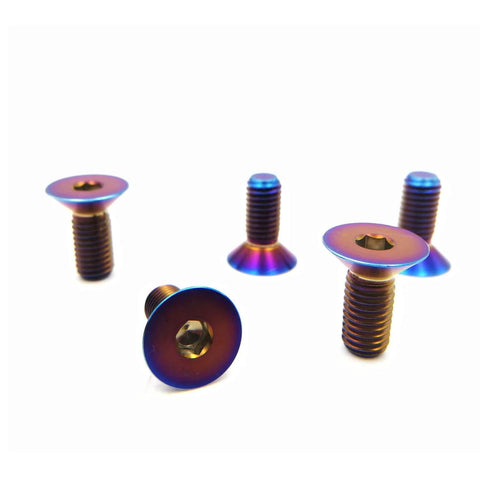 Beefy Titanium Bolts M6x20mm Burnt Blue Flat Head Hex Socket Cap Screws Countersunk Pack of 5 for Lightweight Performance, Aerospace Grade 6AL4V Titanium.