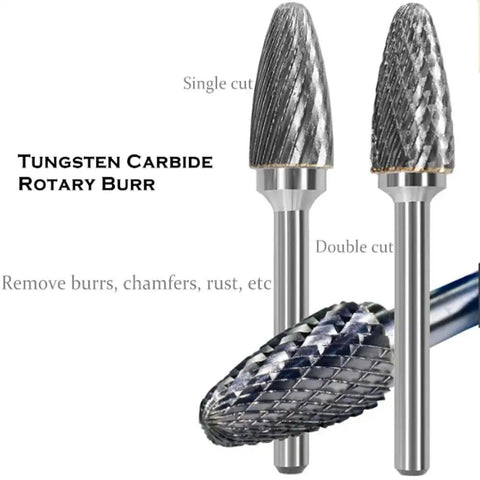 Beefy Carbide Burr Bit Tree Shape Double Cut 9/16 Inch Head 1/4 Inch Shank Rotary File for Die Grinders Tungsten Steel