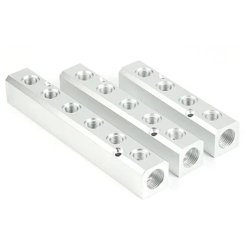 Three aluminum alloy Still Awake 2-Way Pneumatic Manifolds with G1/2 supply and G1/4 output ports