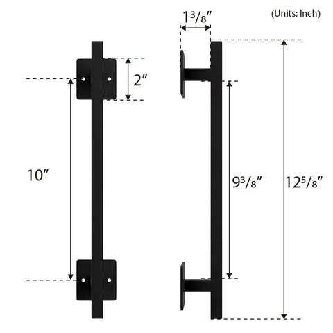 Antique Rustic 12 Inch Barn Door Handle, Solid Steel Heavy Duty Flush Square Base Pull For Gate Garage Sheds, measurements shown