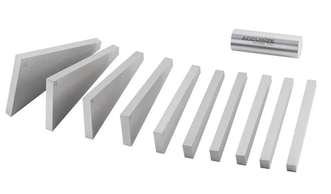 Ten Piece Precision Angle Block Set With Hardened Ground Steel And Light Magnetization Three Inch Long By One Quarter Inch Thick Blocks For Tooling And Inspection Accuracy 0.0001 Inch Per Inch And 30 Arc Seconds 1 To 5 Inch And 5 To 30 Degree Increments.