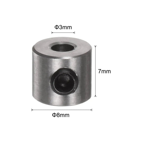 10 Pack 3mm Shaft Collar Set Screws In Stainless Steel 304, 8mm Outside Diameter, 7mm Thick, close-up view