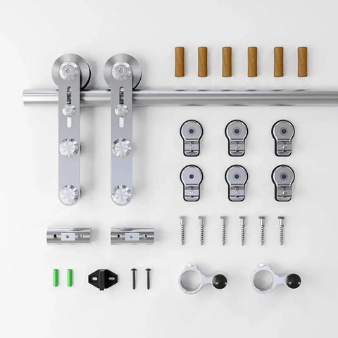 Stainless Steel Sliding Barn Door Hardware Kit 6 Foot, Smooth Quiet Operation, Easy Install, Heavy Duty Track For 36 Inch Single Wood Door
