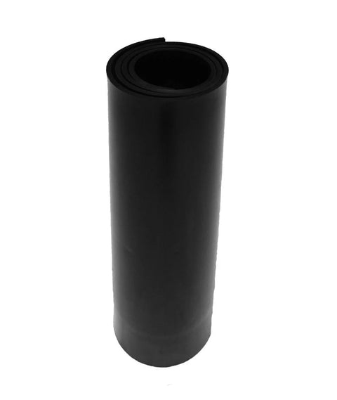 Rolled black Herco Viton FKM rubber sheet, 0.25 in thick, 12 x 12 in roll.