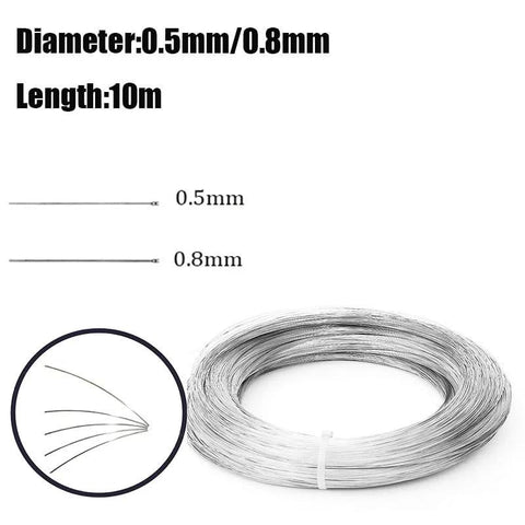 Stainless steel spring wire coil, 10 m length, diameters 0.5 mm and 0.8 mm, bright hard wire