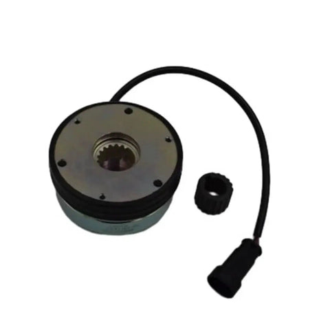 Electromagnetic brake for forklift, round metal housing with wiring harness and plug connector