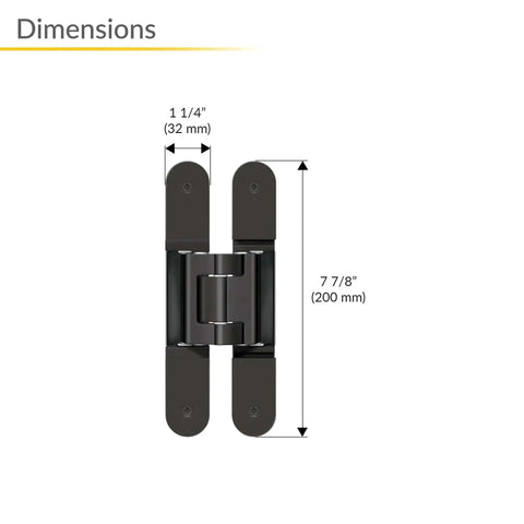 Concealed Hinge For Thick Doors 200 Mm TECTUS TE 540 3D Adjustable with 180 Degree Opening, rustic umber, front view with dimensions