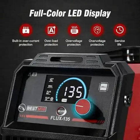 135A MIG Welder With 3 In 1 Flux Core MIG Lift TIG And Stick Welding Portable IGBT Inverter 110V with LED display
