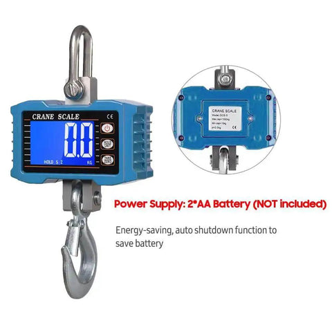 Built Tough Workhorse Hanging Scale Digital Crane Scale 1000kg 2204lb With LCD Backlight Unit Change Data Hold Tare Zero front view