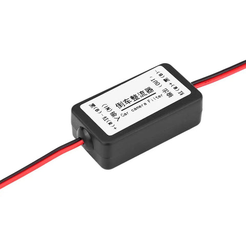 12V DC Car Rearview Camera Power Relay Capacitor Filter Rectifier Kit for stable 12V supply to backup camera, black box with wires