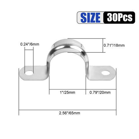 1-inch stainless steel conduit clamp, 2-hole U-bracket strap for pipe fixing on surfaces, 30 pcs.