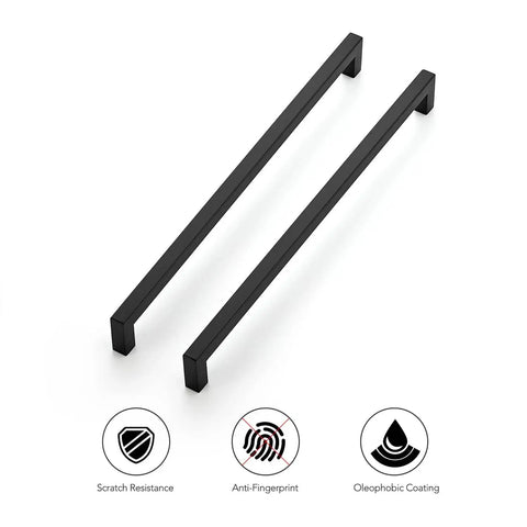 12.6 Inch Square Cabinet Handles Matte Black Pulls showing scratch resistance and anti-fingerprint features
