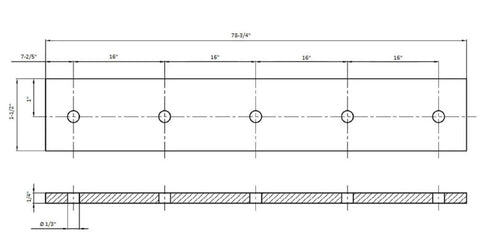 Technical diagram of Bearing Roller Top Mount Barn Door Hardware Kit In Stainless Steel 78 Inch Track System detailing dimensions.