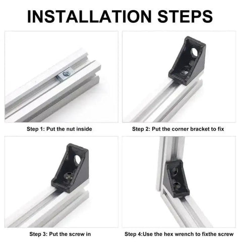 Installation steps for 26Pcs 2020 Corner Bracket Set for Aluminum Extrusion 8020 V Slot T Slot 3D Printer Frames