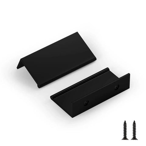 10 Pack Black 3 Inch Edge Finger Cabinet Pulls With 76mm Center To Center, aluminum alloy hardware, shown with screws