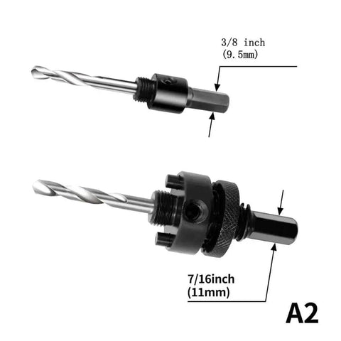 Versatile 20 Piece Hole Saw Kit For Quick Clean Cuts In Thin Metal Sheets Round Water Pipes Wood Plastic Gypsum Board And More From Three Quarters Inch To Two And Eleven Sixteenths Inches With Tough As Nails Dual Metal Construction M42 HSS Carbon Steel with drill bits and adaptors, sizes 3/8 inch and 7/16 inch.