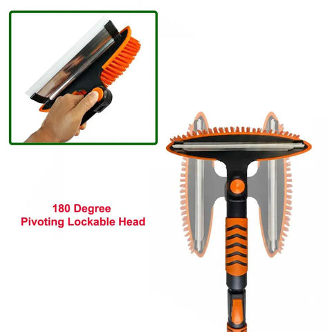 Close-up of the 180 degree rotating head of the All In One 4 In 1 Car Snow Brush And Ice Scraper With 45 Inch Extendable Reach.