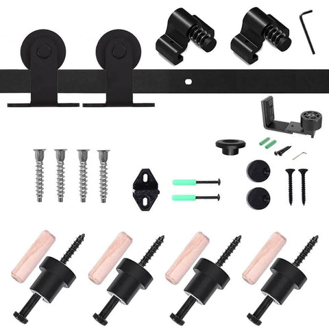 Five And Half Foot Sliding Barn Door Hardware Kit With Adjustable Floor Guide And Top Mount Track For Barn Wood Doors