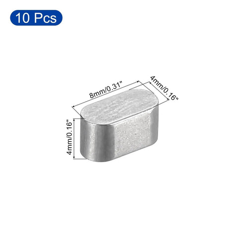 Round Ended Feather Key Set, 10 Pcs Stainless Steel Shaft Key Stock 4x4x8mm for Fasteners and Mechanical Projects, close-up view