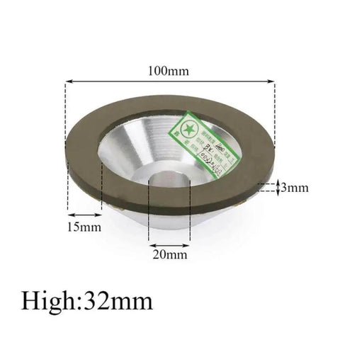 Diamond Grinding Wheel Resin Bond Circle Sharpener Grinder measuring 100mm for carbide metal tungsten steel applications.