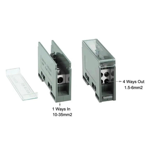 1 In 4 Out DIN Rail Terminal Block 690V Connector Distribution Block For Electrical Panels With Flame Resistant Shell And Solid Brass Conductor Pro Grade Build Easy 35mm DIN Rail Mount See Through Protective Cover