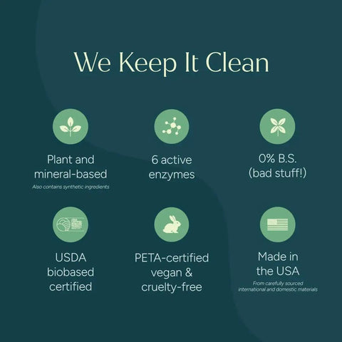 Chart showing features of the Travel and Laundry Stain Remover for Clothes and Baby Gear Unscented, including plant-based formula.