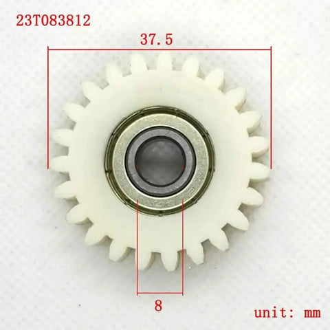 Front view of Three Pack 38mm 23-Tooth Nylon Gearbox Bearings for Electric Bike Motors with 8mm bore, focus on ball bearing clutch