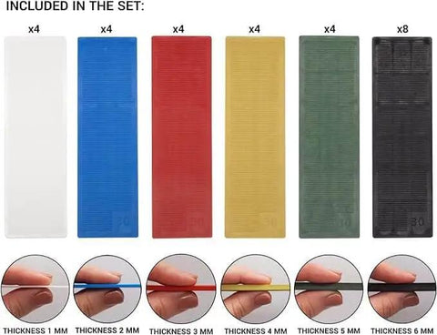 Six Thickness Plastic Glazing Blocks Shims Set With 1mm White 2mm Blue 3mm Red 4mm Yellow 5mm Green And 6mm Black 28 Shims