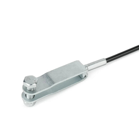 Close-up of Beefed Up Trailer Brake Hydraulic Surge Actuator Breakaway Cable Assembly, showing S-hook and durable cable end.