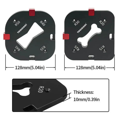 Router Corner Radius Template Kit With Aluminum Alloy Jig, CNC Machined And Anodized, Eight Radius Sizes From R15 To R50