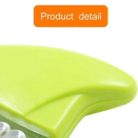 Close-up of green ergonomic handle on Five Piece Waffle Fry Cutter Crinkle Knife Set For Veggies And Potatoes Stainless Steel Wavy Chopper