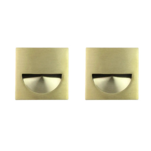 Pair of Square Recessed Sliding Closet Door Pulls Finger Flush Pocket Door Handles For Barn Doors And Drawers Outer Diameter 2.8x2.8 Inches Gold Finish