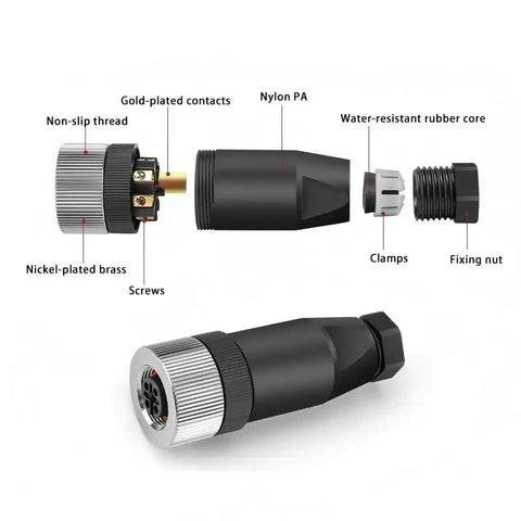 10 Pack M12 5 Pin Female A Code Straight Circular Sensor Aviation Connector Industrial Plug Waterproof IP67 4A 60V Quick Assembly