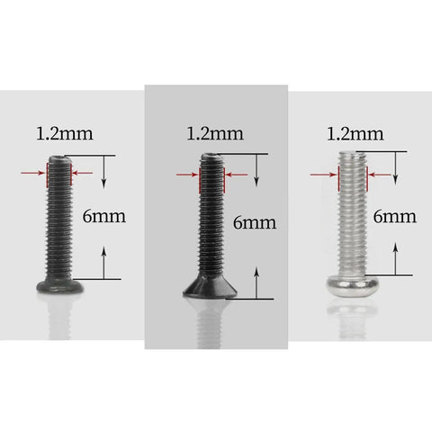 Close-up of 1.2mm x 6mm screws from 6X Metric Screw Kit Set With M1.2 M1.4 M2 Micro Screws, 500 Pieces In A Portable Dustproof Case, 18 Sizes.