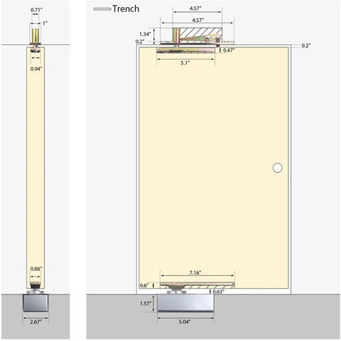 Hidden Pivot Hinges For Secret Doors And Bookcases, Heavy Duty Wood Door Hardware, Supports Up To 880 Lb, 360 Degree Rotation diagram